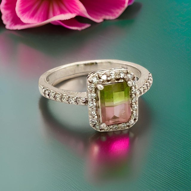 2010s Multicolor Tourmaline Diamond Ring 14k Gold 1.15 TCW Certified For Sale - Image 5 of 11