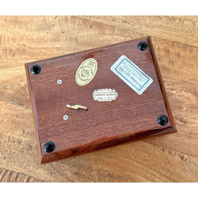 1980s Vintage Italian Marquetry Rose-Hued Jewelry Music Box With Key For Sale - Image 9 of 9