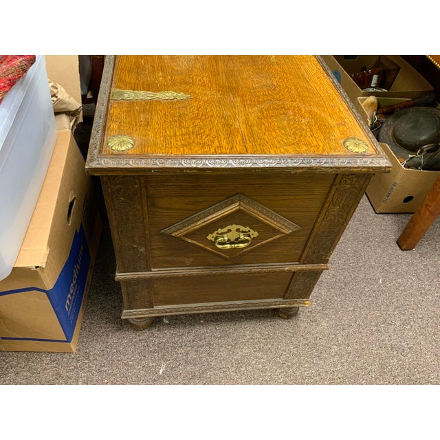 20th Century Dutch Style Oak Chest. Reproduction of a 18th century style Dutch chest. Brass hardware, false drawer front...