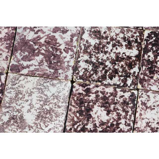 18th Century 18th Century Tile Mural Panel, Aubergine Spongeware Surrounded by Blue & White Flowers - 35 Pieces For Sale - Image 5 of 13