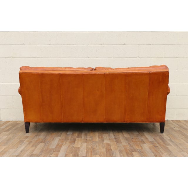 Vintage 1970s Honey Tan Leather Sofa | Tufted Feather Cushion Sofa, American Mid-Century Lounge Seating For Sale - Image 10 of 18