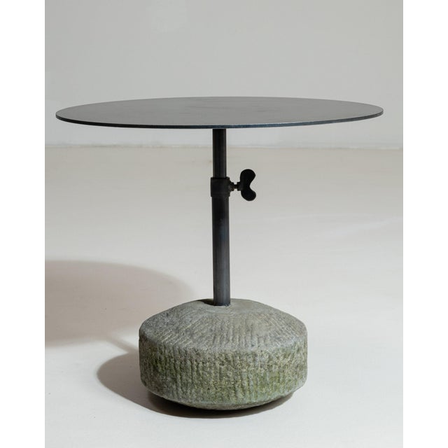 21st Century Poland Deep Charcoal Grey Round Stone-Base Side Table For Sale - Image 9 of 10