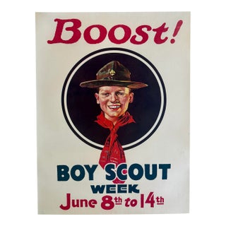 1910s Boost! Boy Scout Week Original 1919 Boy Scout Promotional Poster Norman Rockwell Art 21 X 27.5” For Sale