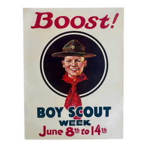 1910s Boost! Boy Scout Week Original 1919 Boy Scout Promotional Poster Norman Rockwell Art 21 X 27.5”