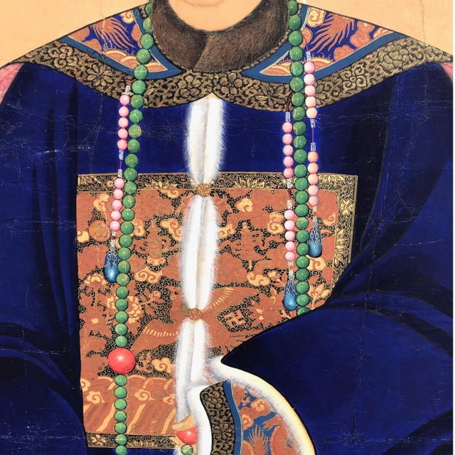 Late 19th Century Monumental Qing Dynasty Chinese Ancestral Portrait For Sale - Image 4 of 13