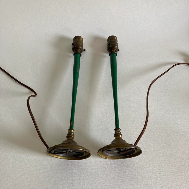 Metal Vintage Mid 20th Century Hunter Green Metal Table Lamps - a Pair For Sale - Image 7 of 12