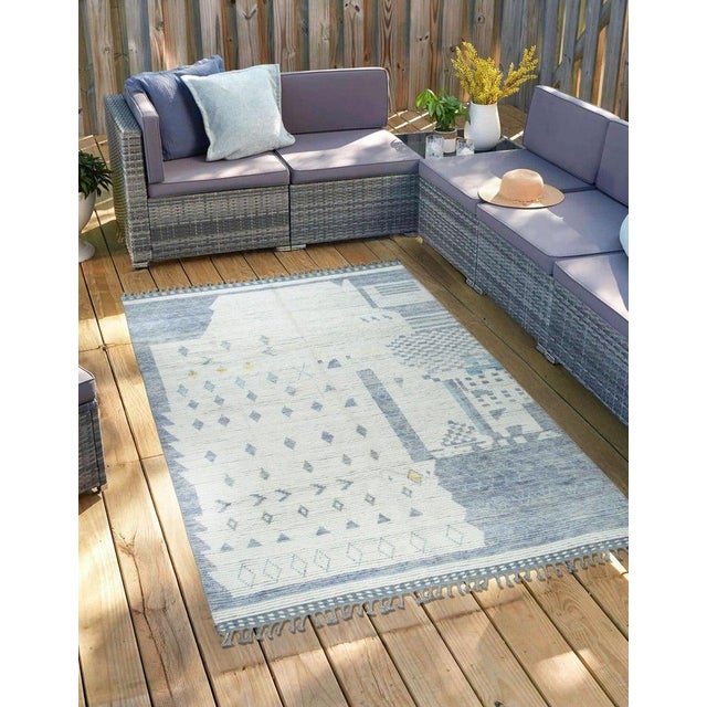 Textile 12x15 Ivory Hand-Knotted Wool Abstract Village Motifs Tribal Modern Carpet Rug For Sale - Image 7 of 8