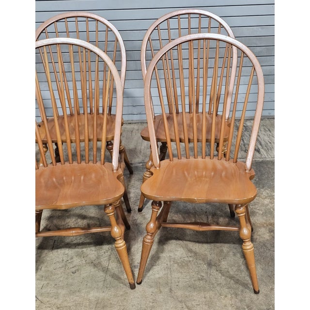 Wood Set of 6 Mid 20th Century Sold Maple Bow Back Windsor Chairs For Sale - Image 7 of 12