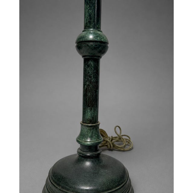 Pair of Mid-20th Century Bronzed Verdigris Candlestick Table Lamps For Sale - Image 4 of 9