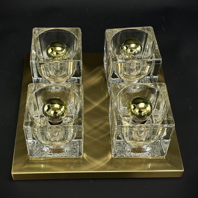 1970s Glass Ice Cube Flushmount attributed to Peill & Putzler, 1970s For Sale - Image 5 of 11