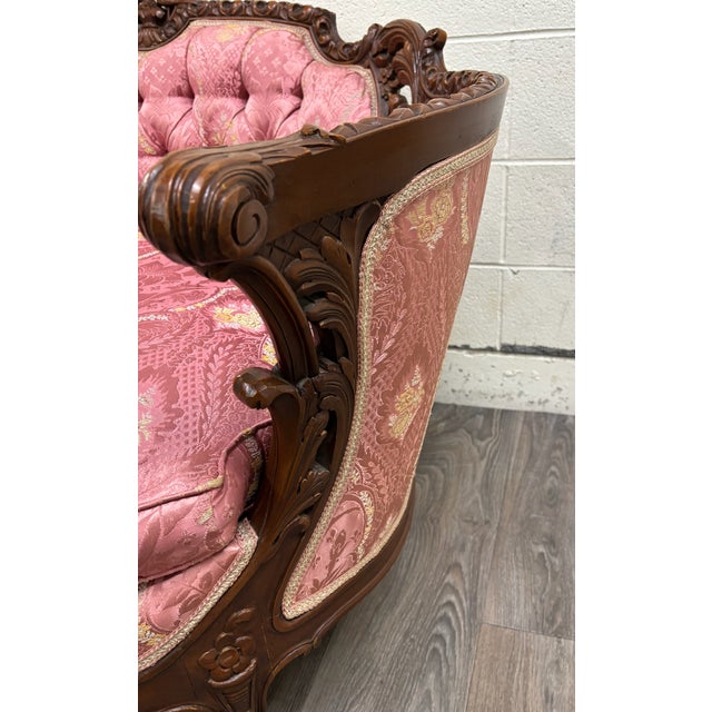 Antique Victorian Rococo Revival French Louis XV Carved Walnut Loveseat Settee For Sale - Image 9 of 16
