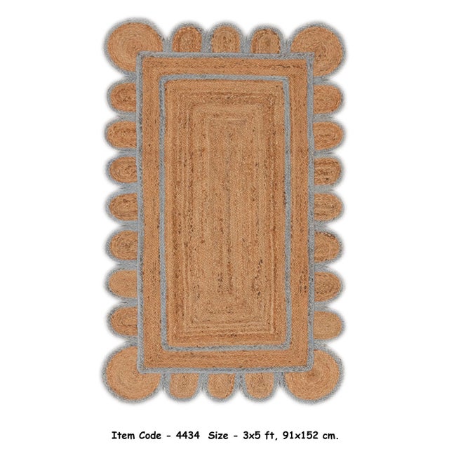 Grey Trim Jute Scallop Braided Handmade Rug - 2'x3' For Sale - Image 13 of 13