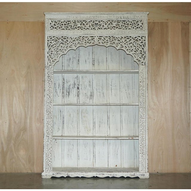 Original antique Anglo Indian hand carved solid Rosewood oversized original paint bookcase A very good looking and highly...