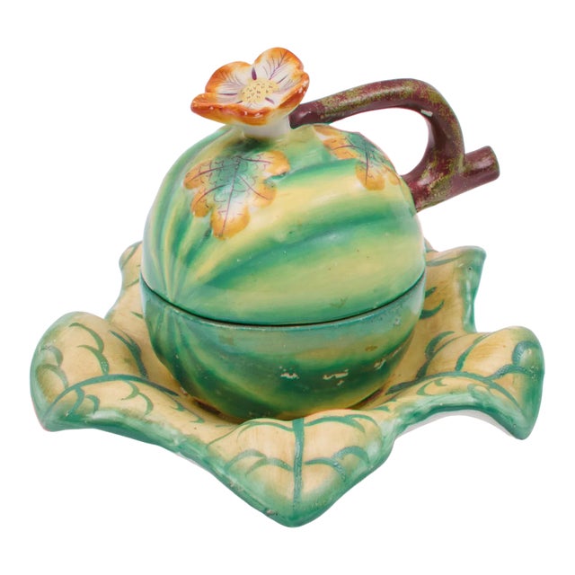 Antique 19th Century English Melon Form Porcelain Inkwell For Sale