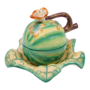 Antique 19th Century English Melon Form Porcelain Inkwell