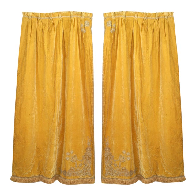 Pair of English Style Gold Velvet Fringe Lace Drapes Chairish