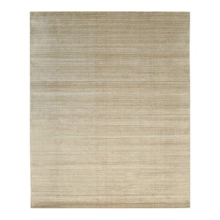 8x10 Yellow Hand-Knotted Wool Viscose Subtle Striations Texture Geometric Carpet For Sale