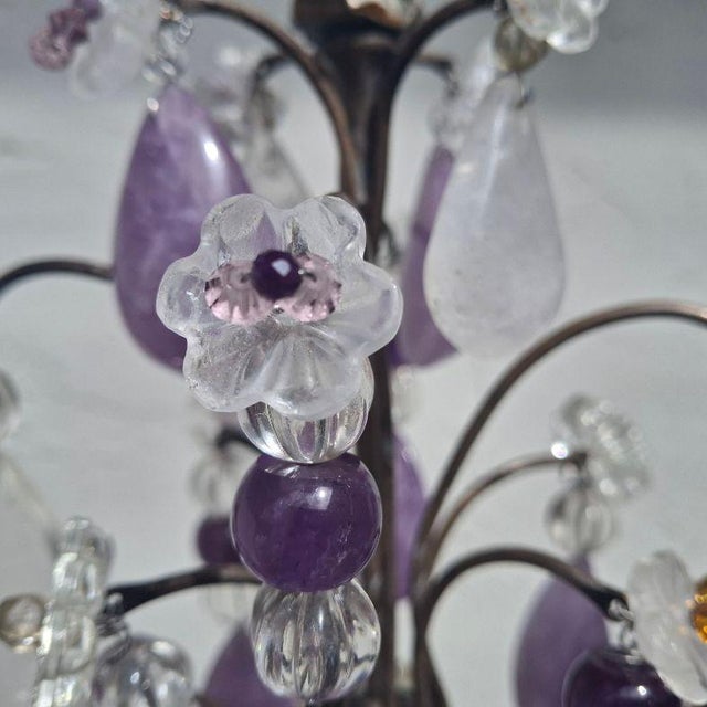 19th Century Opulent French Louis XV Huge Natural Rose Quartz, Amethyst and Clear Quartz Rock Crystal Girandole, Table Lamp For Sale - Image 16 of 18