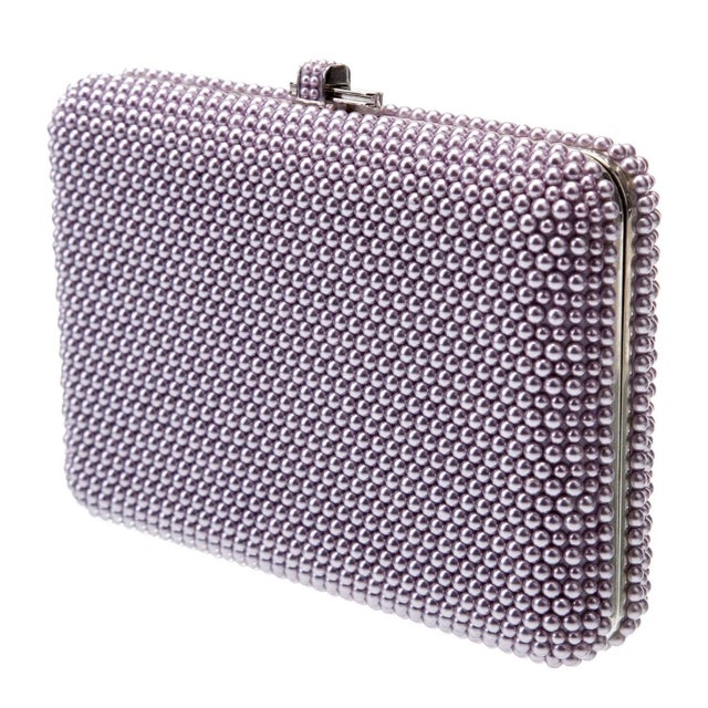 2020s 2020s Judith Leiber Slim Slide Lavender Pearl Crystal Evening Shoulder Bag Minaudiere For Sale - Image 5 of 13
