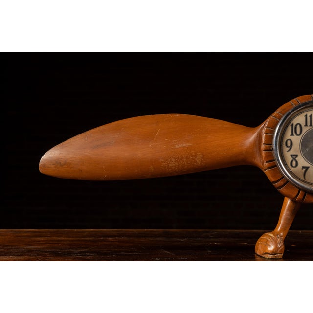 Art Deco Vintage Figural Wooden Propellor Clock by Howard For Sale - Image 3 of 8