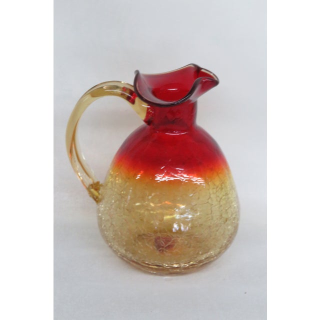 Mid Century Crackle Glass Amberina Small Pitcher Vase For Sale - Image 4 of 12