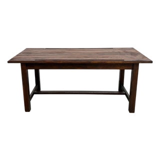 Pine Worktable with Grooved Top and Satin Brown Finish, 1960s For Sale