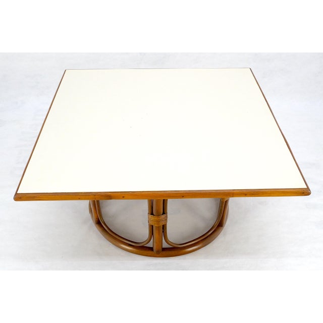 White Bamboo Rattan 30” Square c1970s Mid Century Modern Coffee Table MINT For Sale - Image 8 of 14