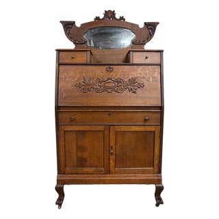 Antique Victorian Oak Secretary Desk For Sale