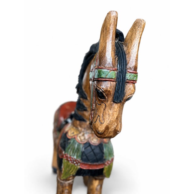 Mid 20th Century Vintage Southeast Asian Hand-Carved Painted Wood Rocking Horse Sculpture For Sale - Image 5 of 9