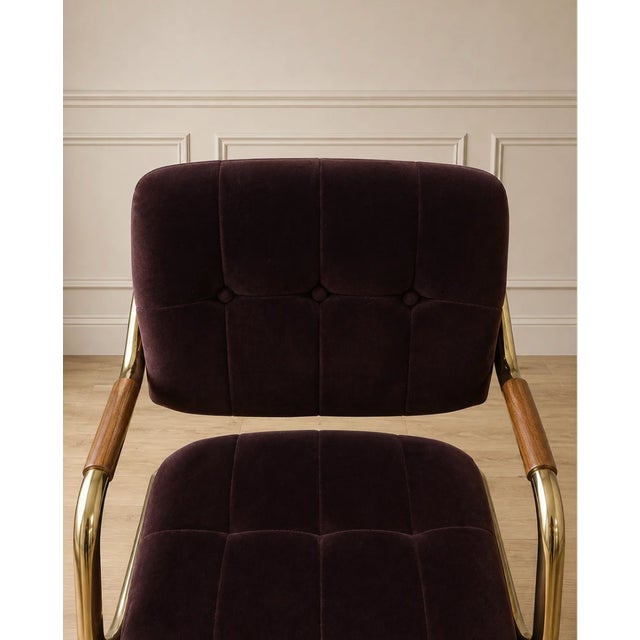 Vintage Plum Velvet Swivel Chair For Sale - Image 4 of 6