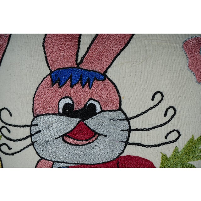 Embroidered Bunny Pillow Cover For Sale - Image 4 of 5