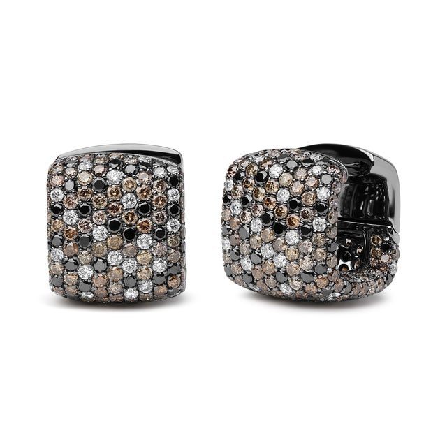 Enhanced by the rich splendor of black rhodium plated 18k white gold, these domed huggie hoop earrings are a style meant...