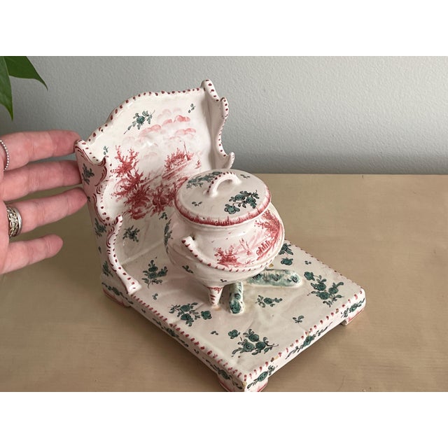 Antique French Faience Inkwell: Sceaux Pottery Cauldron with Pen Cradles For Sale - Image 9 of 9