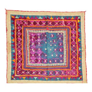 Vintage Banjara Ethnic Embroidered Chaakla With Mirrors, Wall Hanging, India For Sale