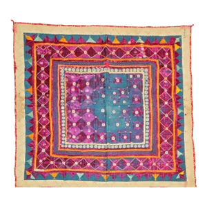 Vintage Banjara Ethnic Embroidered Chaakla With Mirrors, Wall Hanging, India