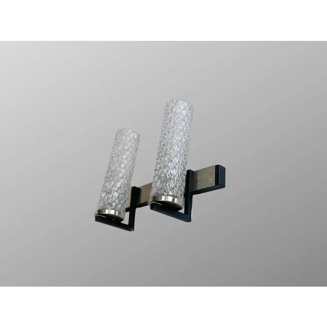 Vintage Glass Wall Sconces with Metal Base, 1960s, Set of 2 For Sale - Image 4 of 5