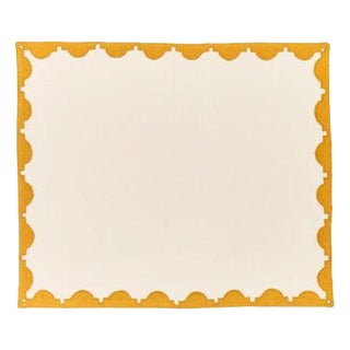 Misette Monaco Appliqué Border Linen Placemats - Set of 4, Camel For Sale