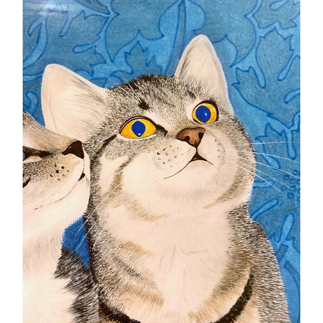 Late 20th Century Late 20th Century Gray Tabby Cats Original Painting – Cat Lovers Art Decor Gift Framed Signed For Sale - Image 5 of 8