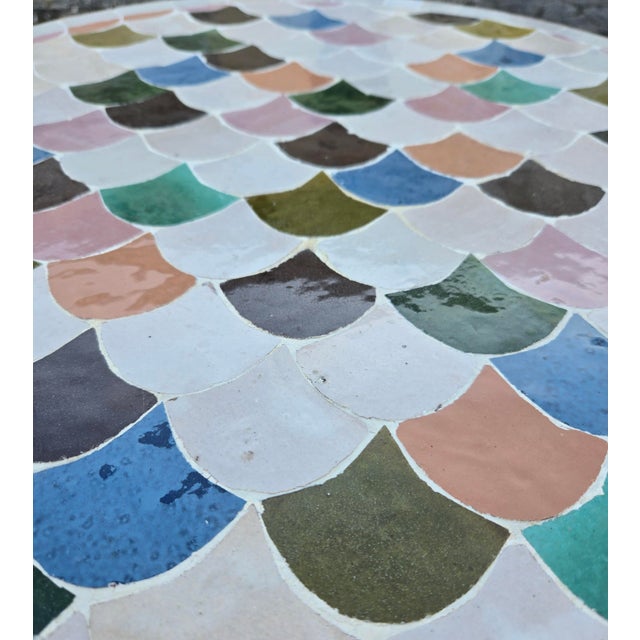 24” Colorful Handcrafted Moroccan Mosaic Table / Fish Scale Style For Sale In Orlando - Image 6 of 7