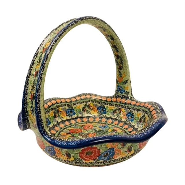 Late 20th Century Late 20th Century Boleslawiec Polish Pottery Unikat 4054 Stoneware Basket For Sale - Image 5 of 8