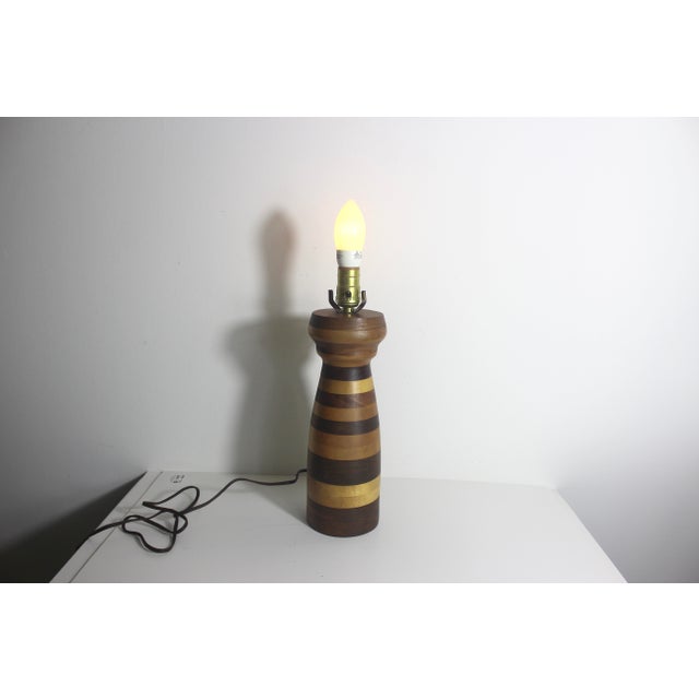 Vintage Stacked Turned Wood Marquetry Table Lamp For Sale - Image 4 of 12