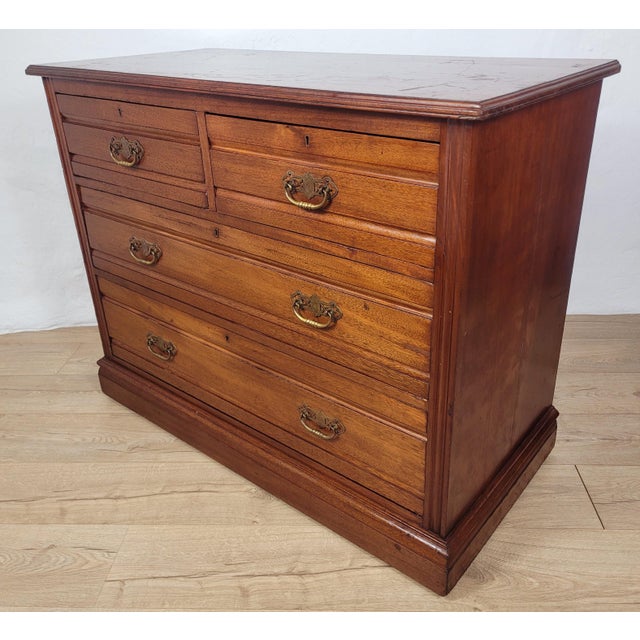 Edwardian Walnut 2 Over 3 Chest of Drawers with Drop Handles, 1910s For Sale - Image 4 of 18