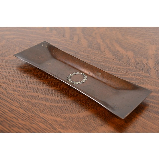 A gorgeous antique Arts & Crafts or Art Deco period sterling silver on bronze pen tray By Heintz Art Metal Shop USA, Early...