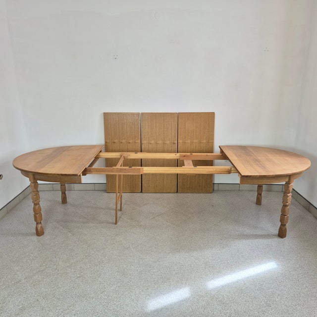 Brutalist Oak Dining Table from Henning Kjærnulf, 1970s For Sale - Image 3 of 11