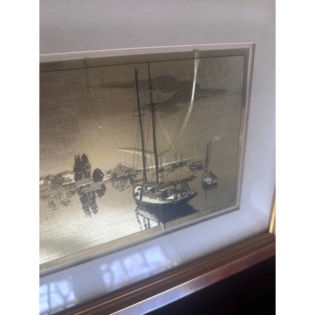 Vintage Lionel Barrymore Etched Gold Foil Nautical Prints Signed and Framed - Set of 4 For Sale - Image 14 of 14