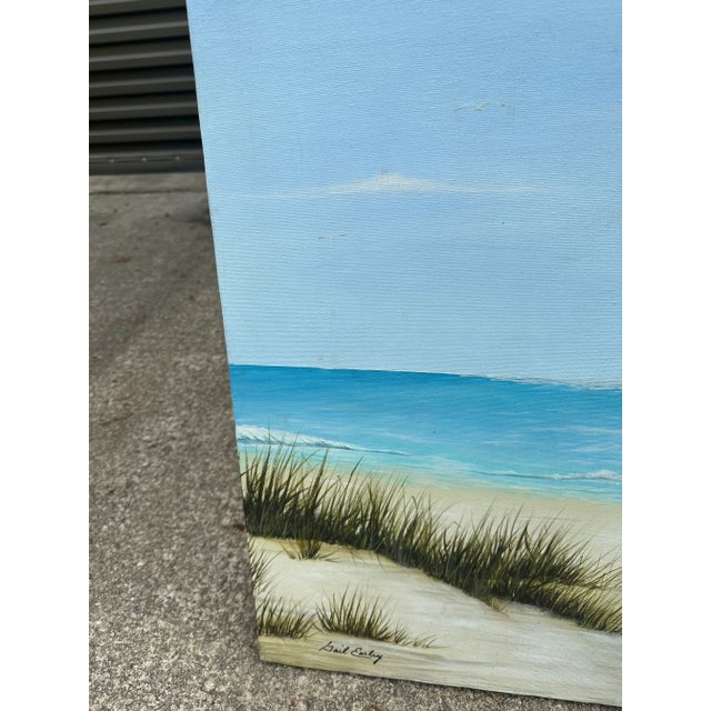 Nautical 1970s Large Signed Seascape Painting of Beach on Canvas For Sale - Image 3 of 9