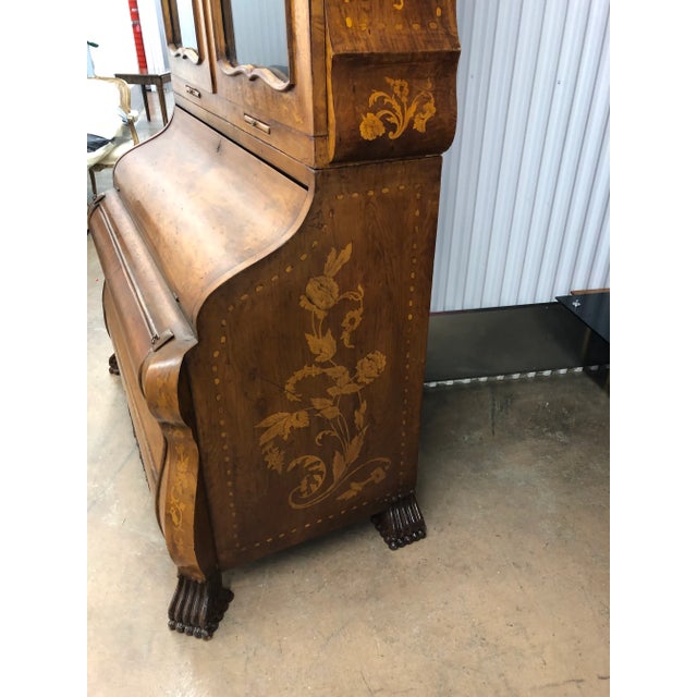 Italian Italian Inlay Marquetry Secretary Bookcase 20th Century For Sale - Image 3 of 13