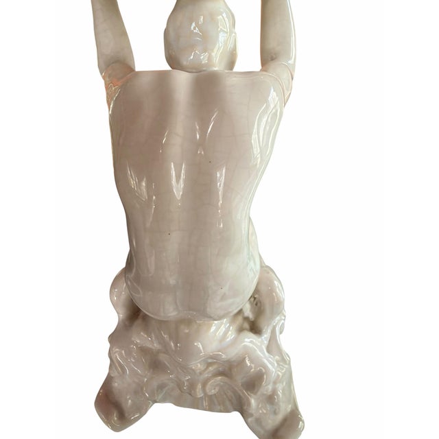 Vintage Portuguese White Glazed Ceramic Figural Shell Compote Centerpiece Blanc De Chine Rocco Style For Sale In Miami - Image 6 of 9