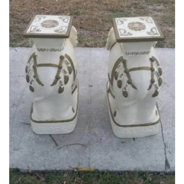Hollywood Regency Gold & White Elephants Garden Stools - a Pair For Sale In West Palm - Image 6 of 8