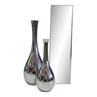 1970s–80s Japanese Chrome Bud Vases & Rectangular Vessel, Set of 3 For Sale